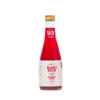 A glass bottle of Baridi Brew Scarlet Rose, a cold brewed tea in Kenya with a red liquid visible and a label on the front.